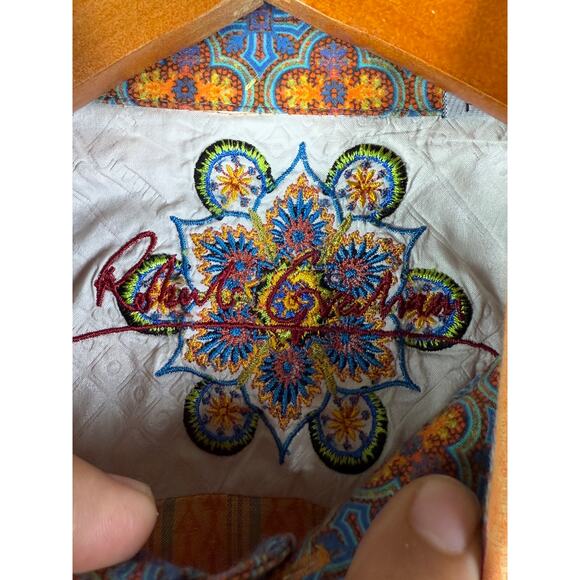 Robert Graham Striped Button Up‎ Dress Shirt Orange Blue Red Green Mens Large - Picture 7 of 10